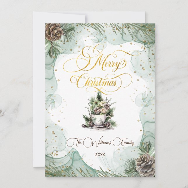 Tarjeta Merry Christmas Pine Botanical (Anverso)
