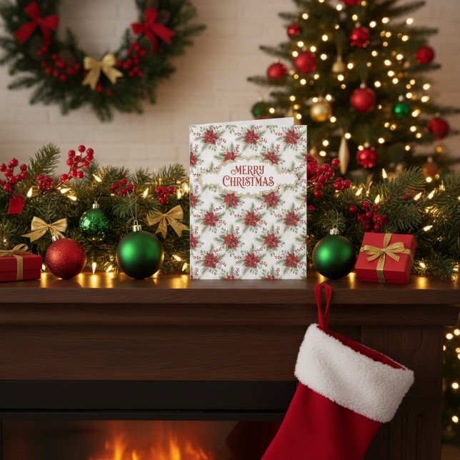 Tarjeta Merry Christmas Poinsettia Holiday Festive Floral  (Subido por el creador)