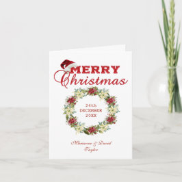 Tarjeta Merry Christmas Poinsettia Wreath Monograma
