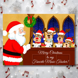 Tarjeta Merry Christmas Profesor de Música Santa con Reno