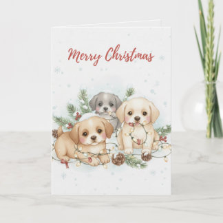 Tarjeta Merry Christmas Puppies Card Cute Dog Lover card