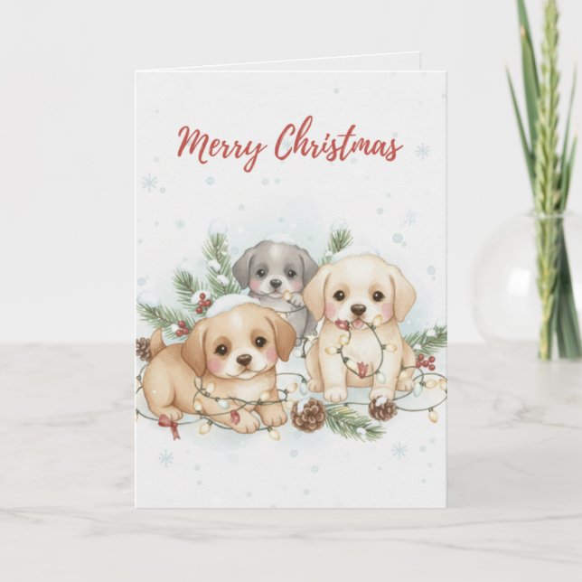 Tarjeta Merry Christmas Puppies Card Cute Dog Lover card (Anverso)