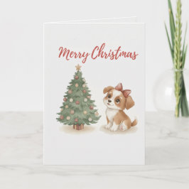 Tarjeta Merry Christmas Puppy Card Cute Dog with Tree
