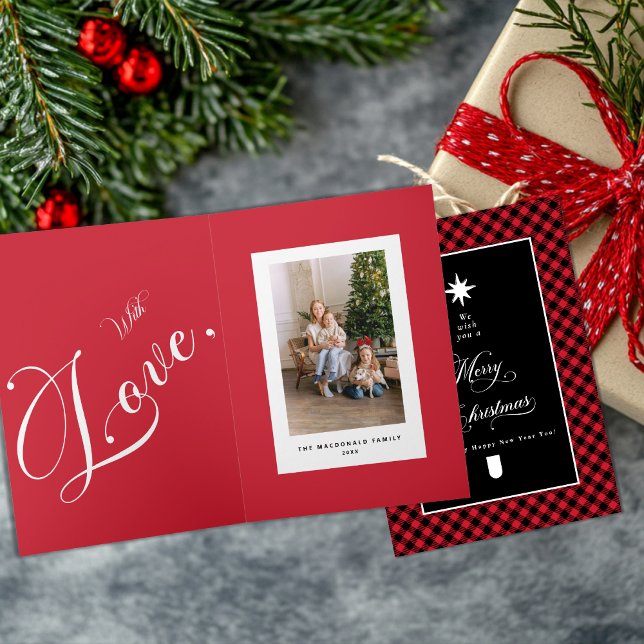 Tarjeta Merry Christmas Red Buffalo Plaid Folded Photo (Subido por el creador)