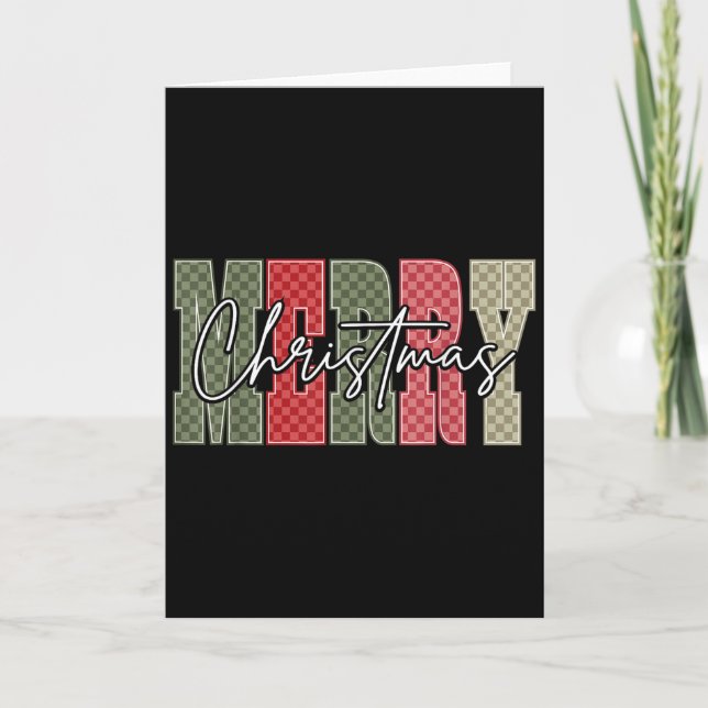 Tarjeta Merry Christmas Red Green Plaid Checkered Xmas Gir (Anverso)