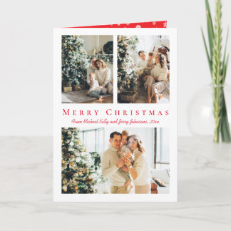 Tarjeta merry christmas red script 3 photos holiday