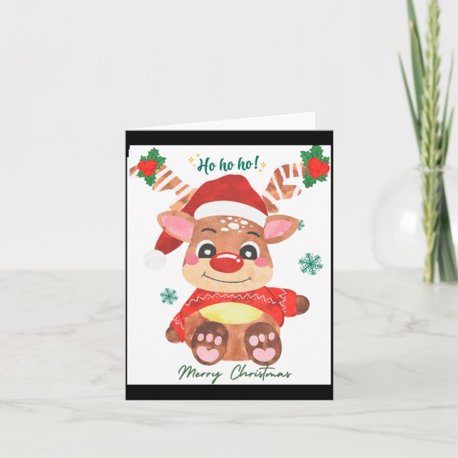 Tarjeta Merry Christmas Reindeer Festive Fun Toddler  (Anverso)