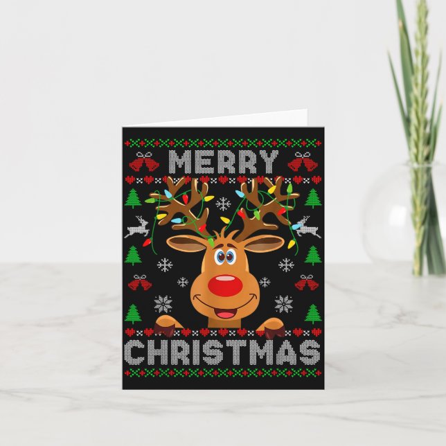 Tarjeta Merry Christmas Reindeer Xmas Pajama Family Men Wo (Anverso)