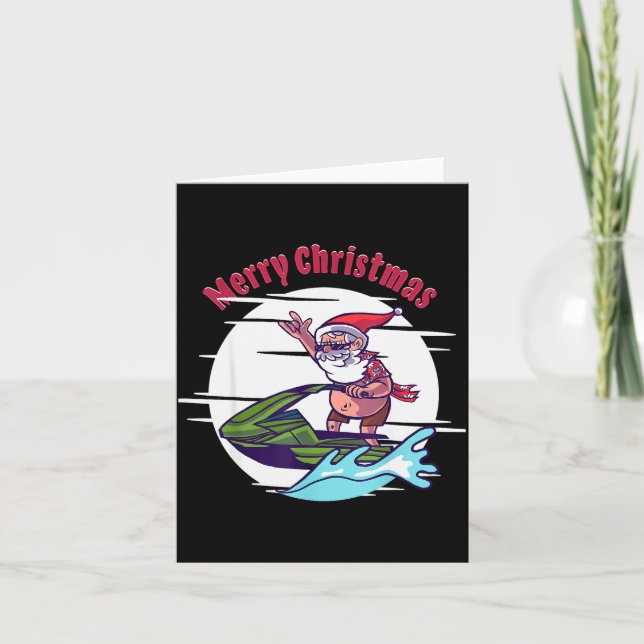 Tarjeta Merry Christmas Santa Jet Ski Watersrts  (Anverso)