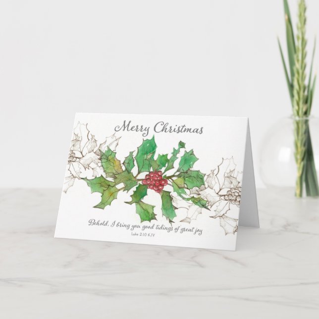 Tarjeta Merry Christmas Scriptive Bible Luke Holly Plant (Anverso)