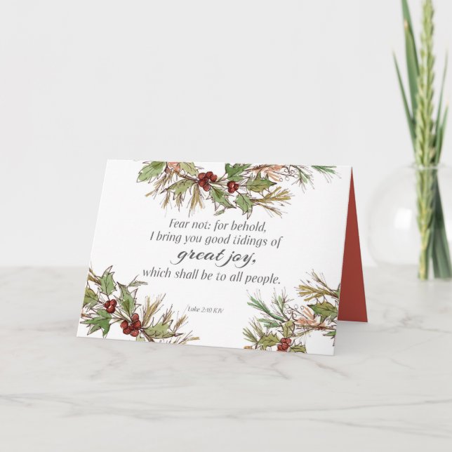 Tarjeta Merry Christmas Scripture Luke Holly Botanical (Anverso)