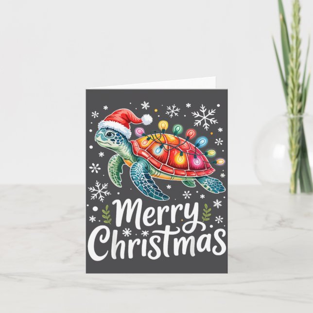 Tarjeta Merry Christmas Sea Turtle Christmas Lights Santa  (Anverso)