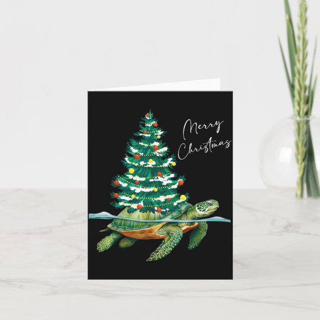 Tarjeta Merry Christmas Sea Turtle Xmas Tree Lights Pjs Me (Anverso)