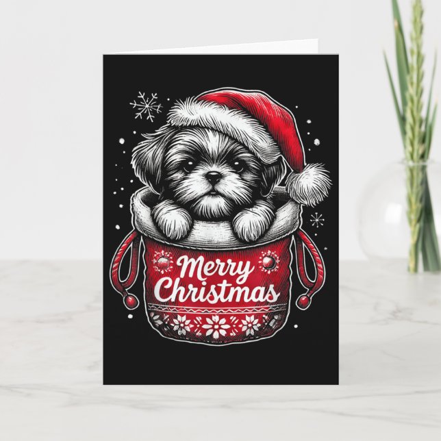 Tarjeta Merry Christmas Shih Tzu Graphic Tee  (Anverso)