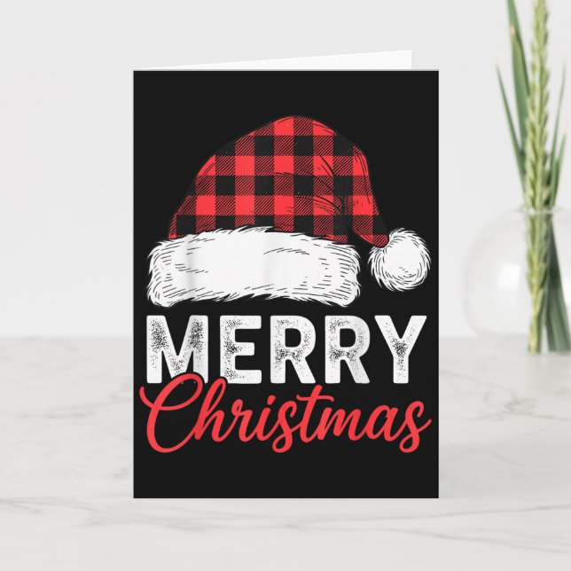 Tarjeta Merry Christmas Shirt Santa Hat Buffalo Plaid Men  (Anverso)