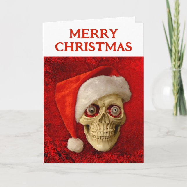 Tarjeta Merry Christmas. Skull wearing Santa hat (Anverso)