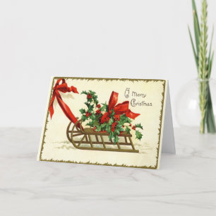 Tarjeta Merry Christmas Sled Vintage Reproduction