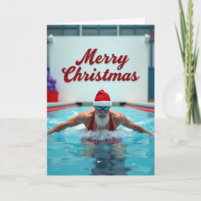 Tarjeta Merry Christmas Swimming Santa (Anverso)