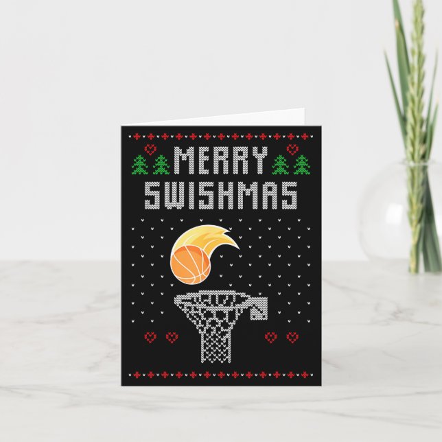 Tarjeta Merry Christmas Swishmas Basketball Xmas Gift Ugly (Anverso)
