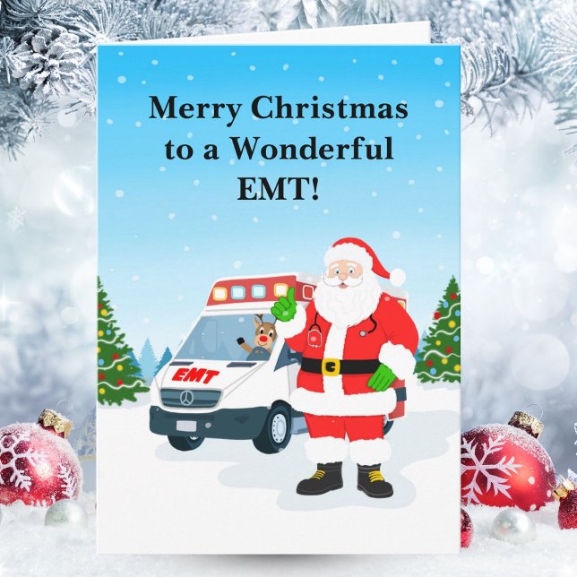 Tarjeta Merry Christmas to a Wonderful EMT with Santa (Subido por el creador)