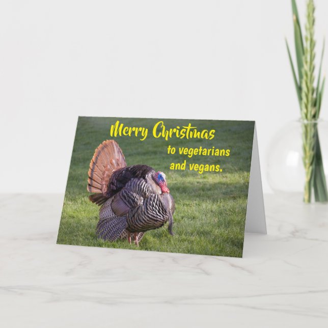 Tarjeta Merry Christmas to vegetarians and vegans. (Anverso)