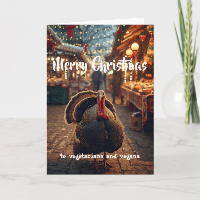 Tarjeta Merry Christmas to vegetarians and vegans. (Anverso)