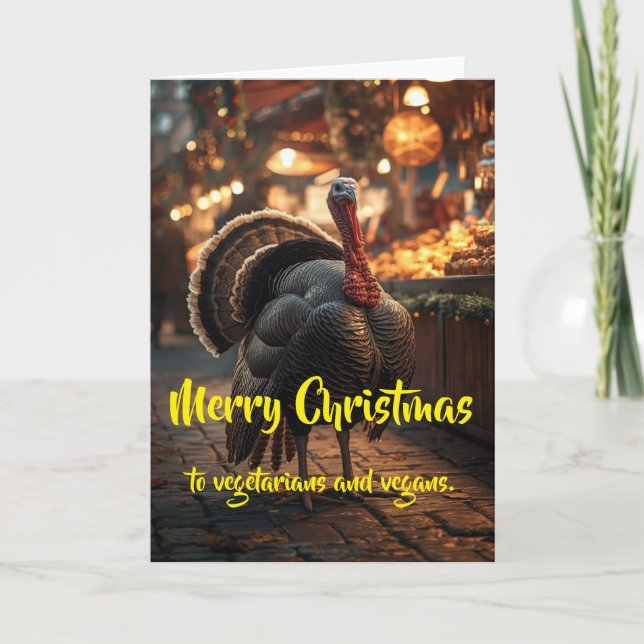 Tarjeta Merry Christmas to vegetarians and vegans. (Anverso)