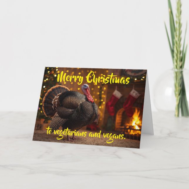 Tarjeta Merry Christmas to vegetarians and vegans. (Anverso)