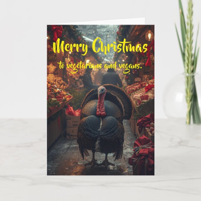 Tarjeta Merry Christmas to vegetarians and vegans. (Anverso)