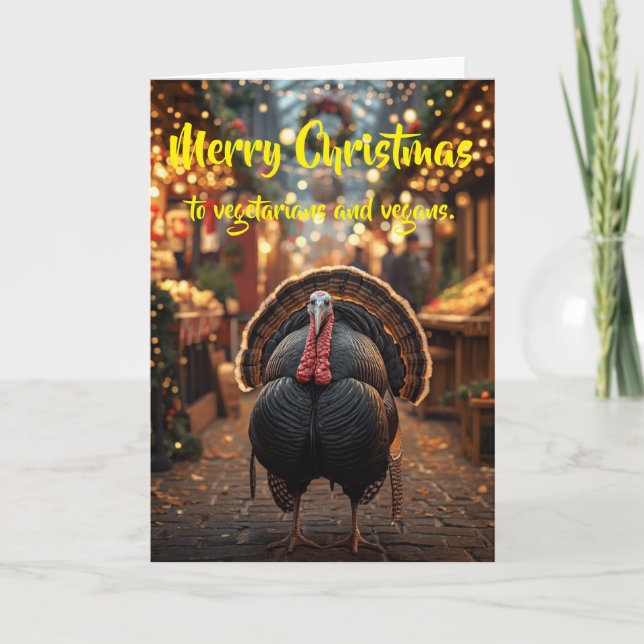Tarjeta Merry Christmas to vegetarians and vegans. (Anverso)