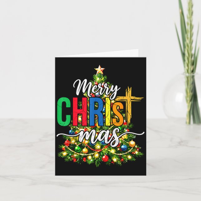 Tarjeta Merry Christmas Tree Christian Xmas  (Anverso)