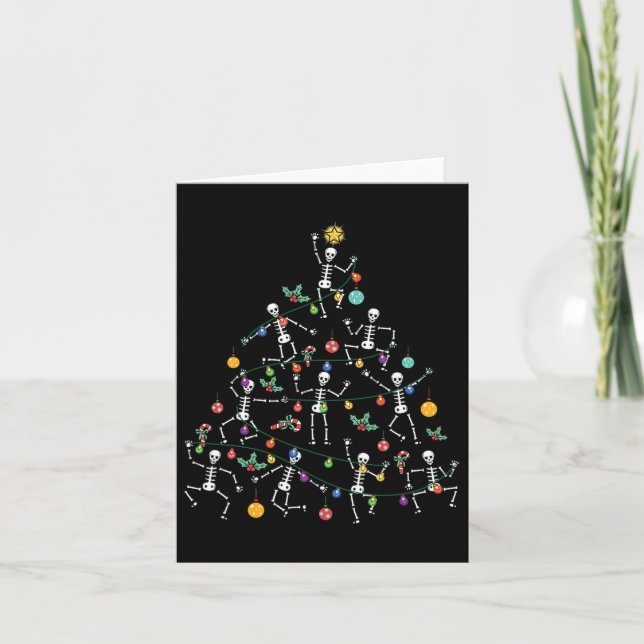 Tarjeta Merry Christmas Tree Dancing Skeleton Funny Hallow (Anverso)