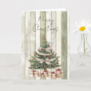 Tarjeta Merry Christmas Tree Faux Green Wood Strips