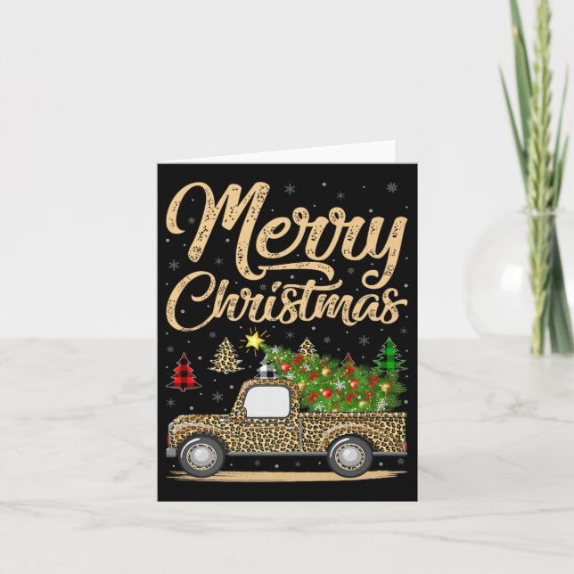 Tarjeta Merry Christmas Tree Leopard Truck Xmas Family Paj (Anverso)