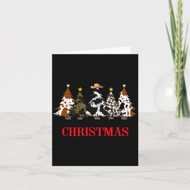 Tarjeta Merry Christmas Tree Western Cowhide Xmas Cowboy F (Anverso)