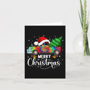Tarjeta Merry Christmas Truck Tree Santa Hat ilumina Match