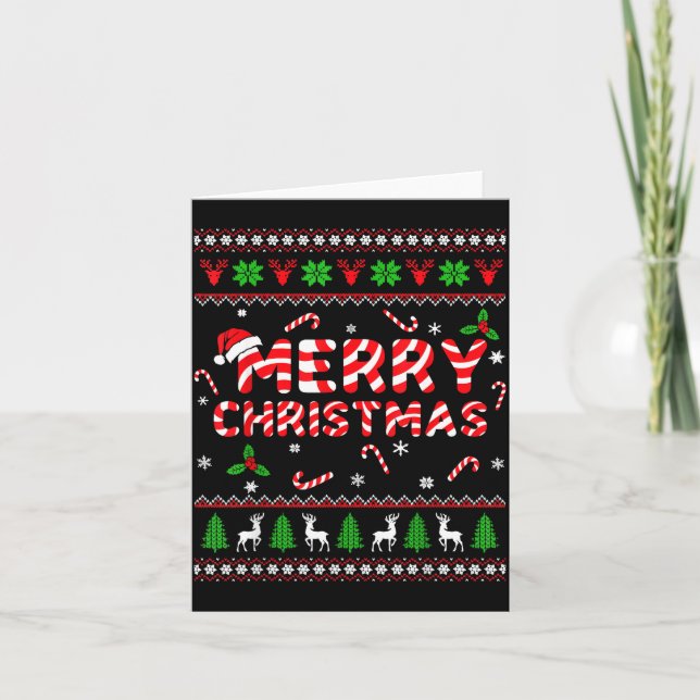 Tarjeta Merry Christmas Ugly Sweater Candy Cane Men Women  (Anverso)