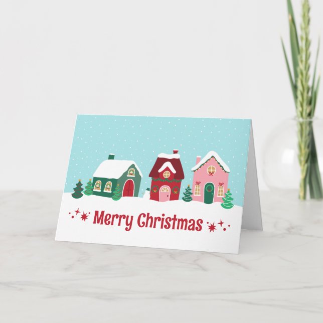 Tarjeta Merry Christmas Village Greeting Card (Anverso)
