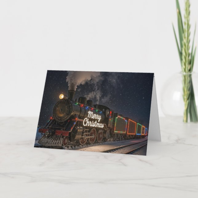 Tarjeta Merry Christmas Vintage Train In Snow (Anverso)