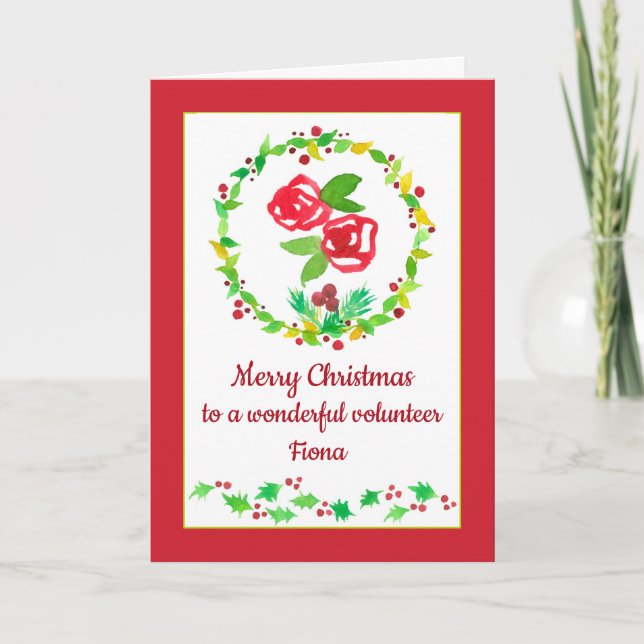 Tarjeta Merry Christmas Volunteer Custom Name (Anverso)