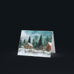 Tarjeta Merry Christmas Watercolor Winter Village<br><div class="desc">Navidades acuáticos</div>