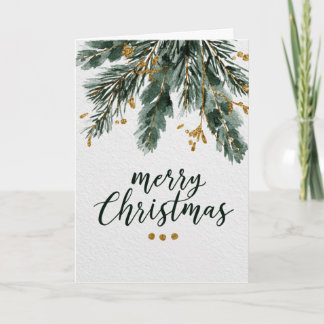 Tarjeta Merry Christmas with Pine Branches 