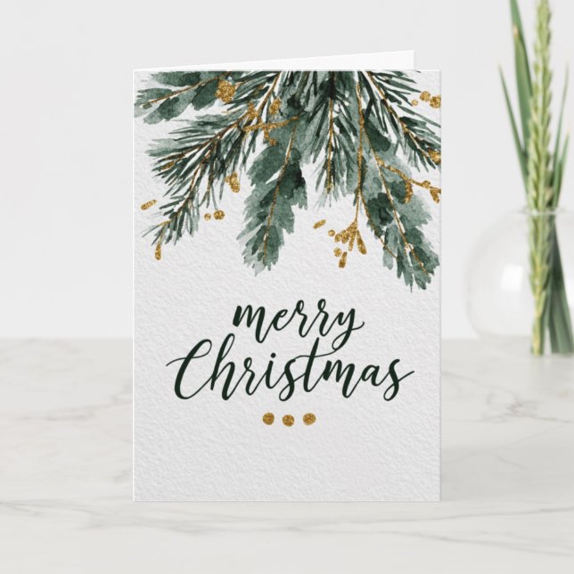 Tarjeta Merry Christmas with Pine Branches  (Anverso)