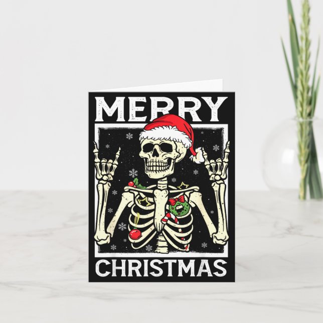 Tarjeta Merry Christmas Xmas Skull Skeleton Funny Men Wome (Anverso)