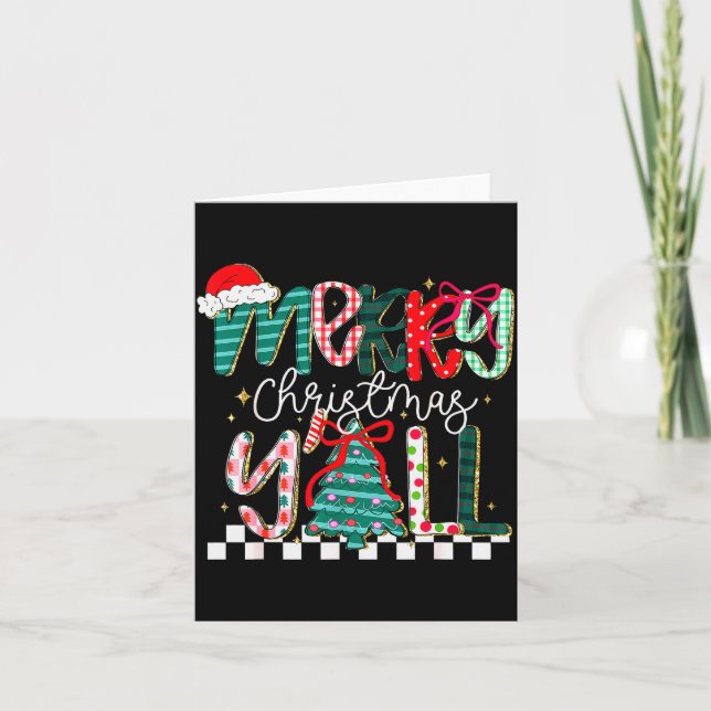 Tarjeta Merry Christmas Y’all Southern Christmas Tree Girl (Anverso)