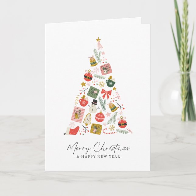 Tarjeta Merry Christmas y Happy Year Tree (Anverso)
