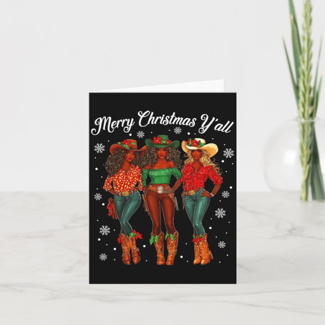 Tarjeta Merry Christmas Y'all Black Cowgirls African Chris (Anverso)