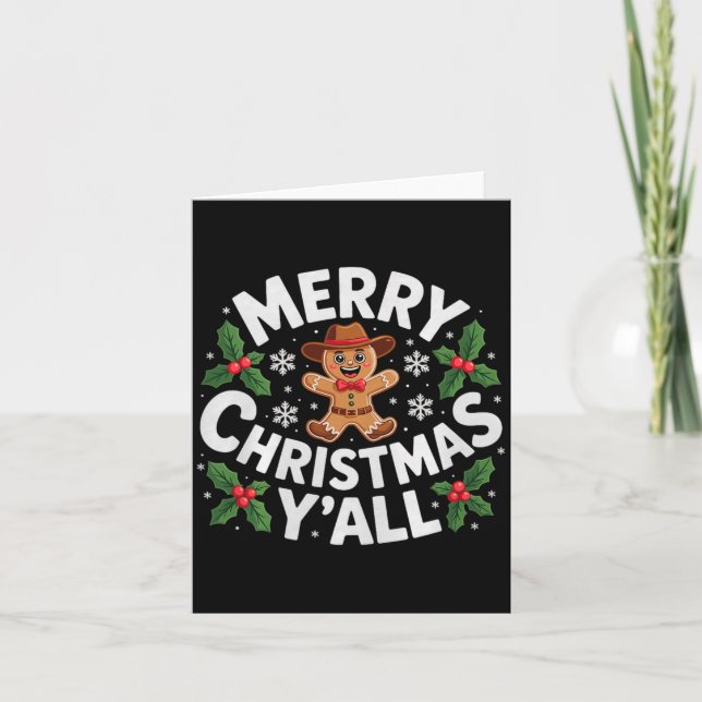 Tarjeta Merry Christmas Yall Gingerbread Cowboy Howdy West (Anverso)