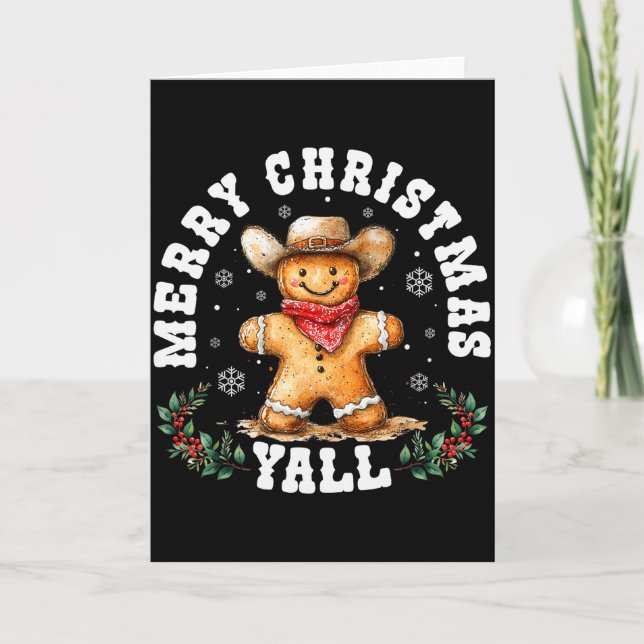 Tarjeta Merry Christmas Yall Gingerbread Cowboy Western Xm (Anverso)