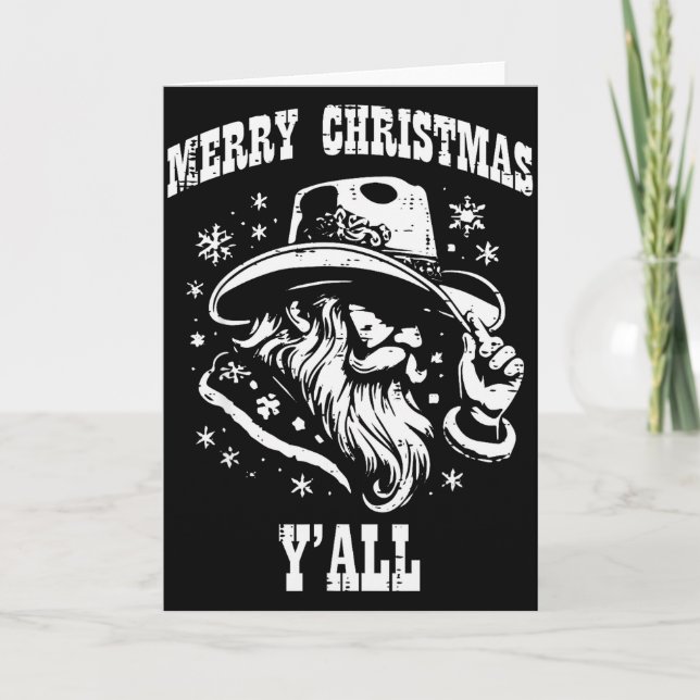 Tarjeta Merry Christmas Yall Santa Cowboy Xmas Country Men (Anverso)